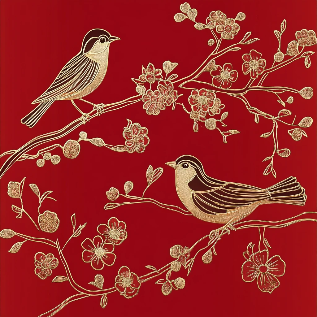 喜鹊梅花金纹装饰