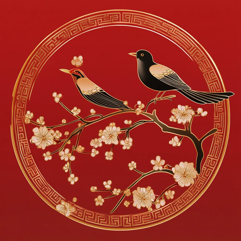 喜鹊梅花金纹装饰