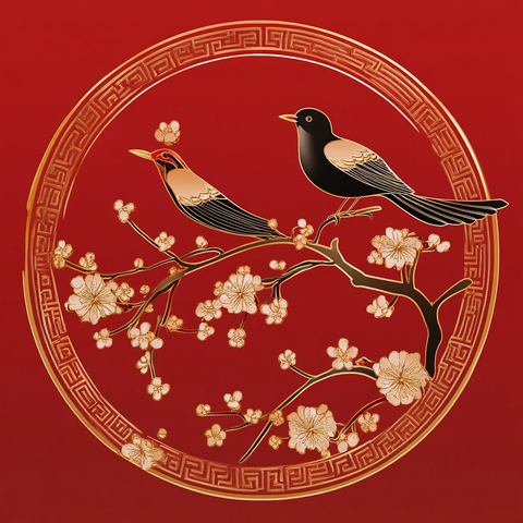 喜鹊梅花金纹装饰