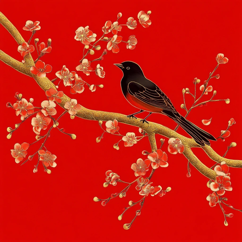 喜鹊梅花金纹装饰