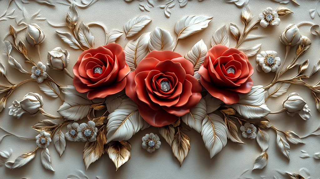 三朵红玫瑰墙饰