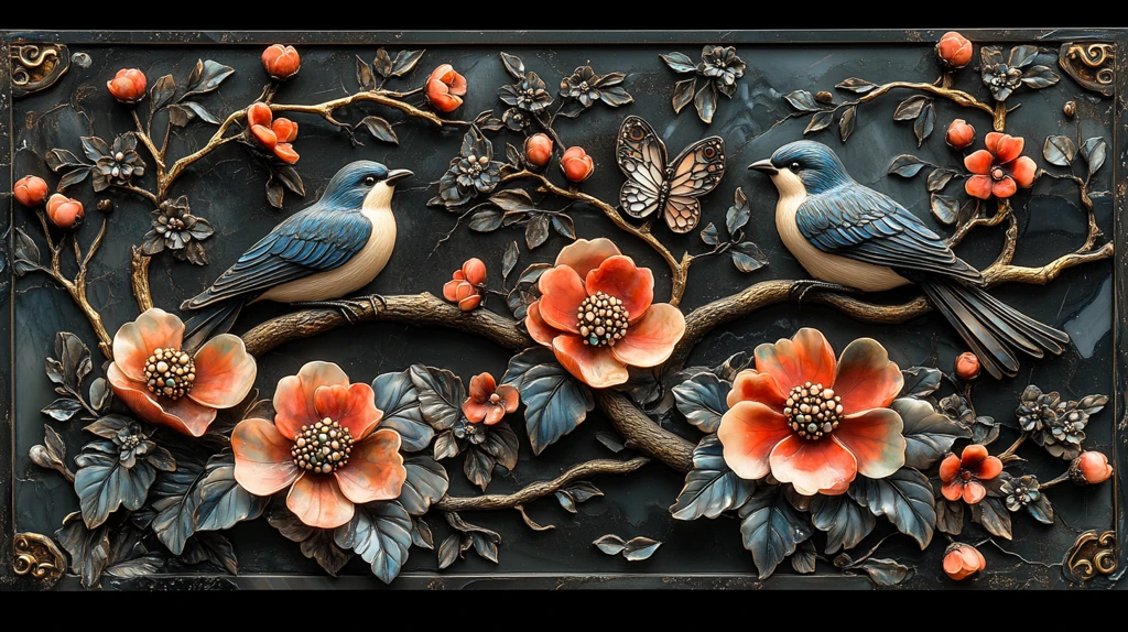 水晶花卉图案面板