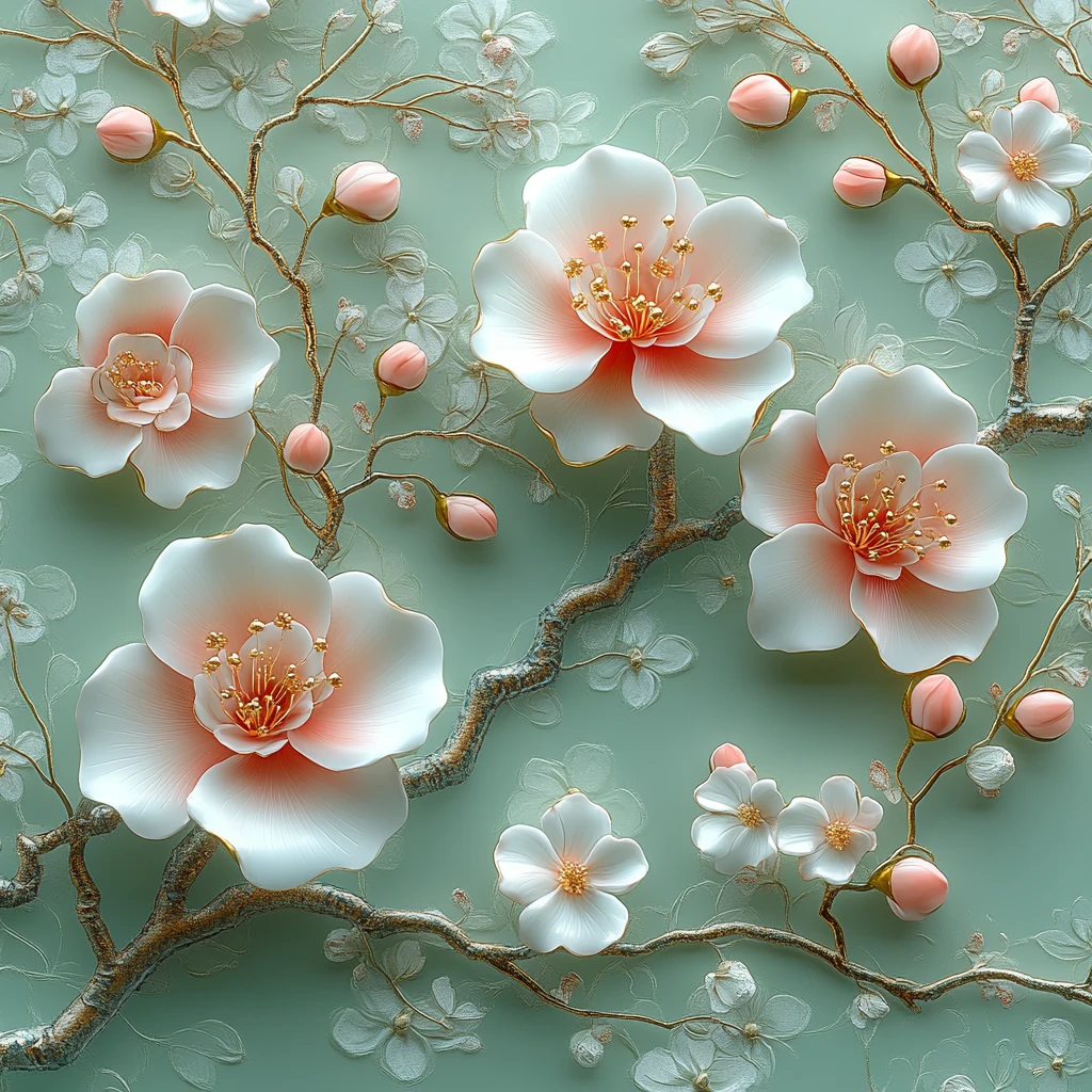 粉色花纹绿底壁饰