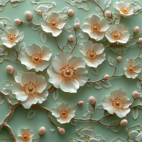 粉色花纹绿底壁饰