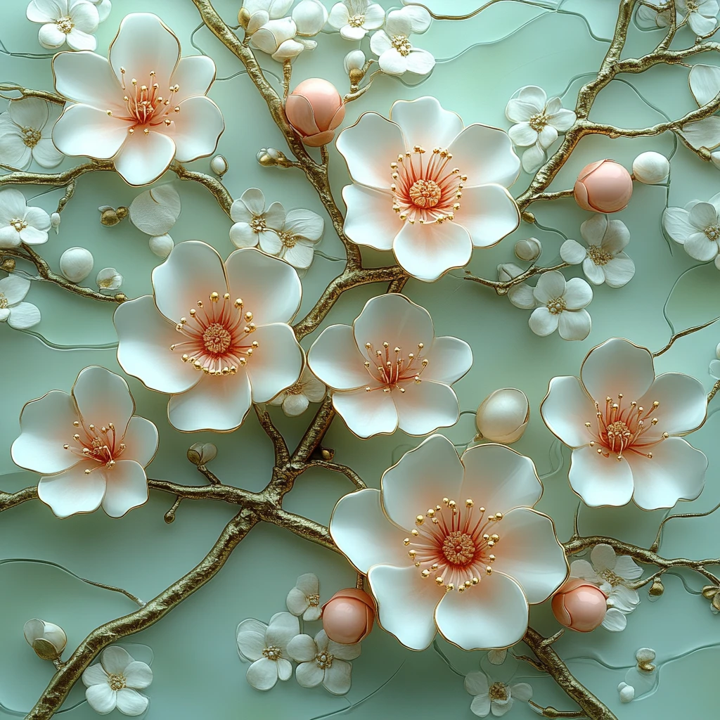 粉色花纹绿底壁饰