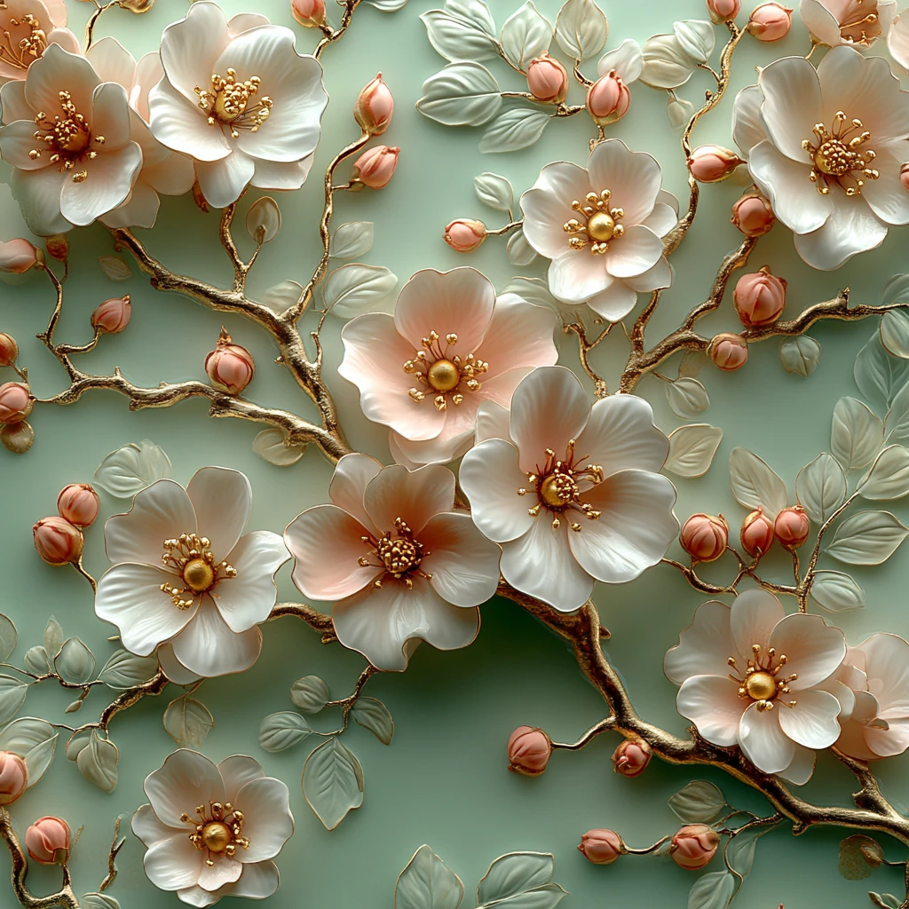 粉色花纹绿底壁饰