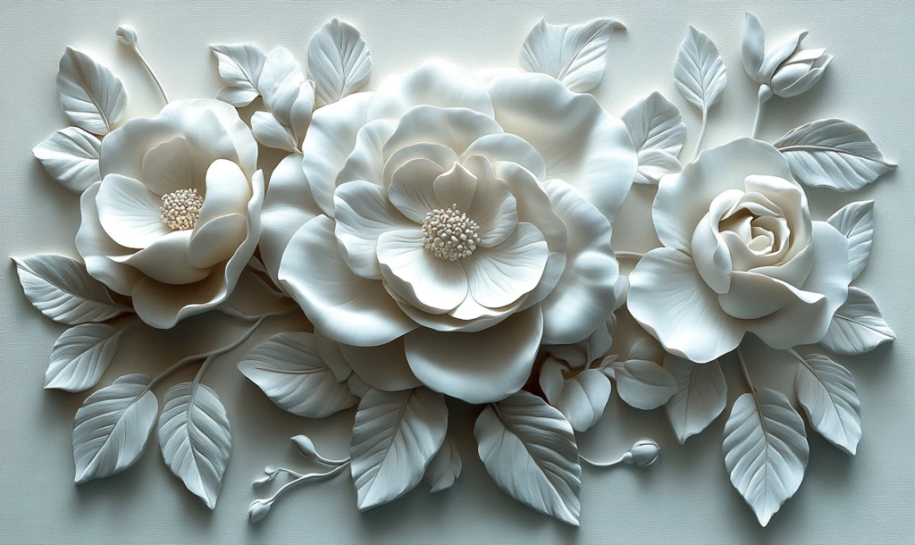 白色花卉立体壁画