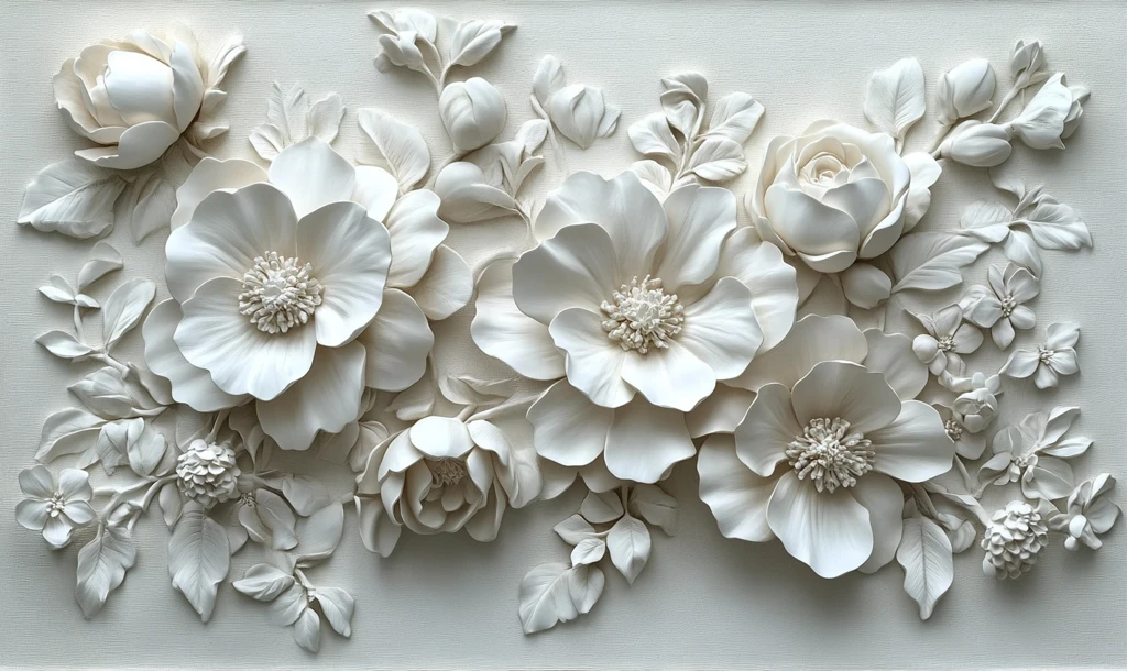 白色花卉立体壁画