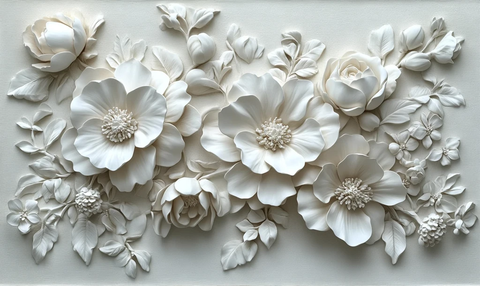白色花卉立体壁画
