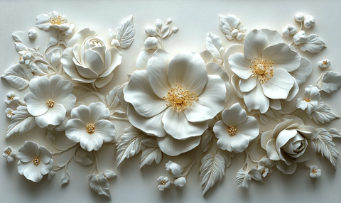 白色花卉立体壁画