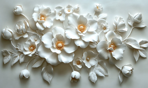 白色花卉立体壁画