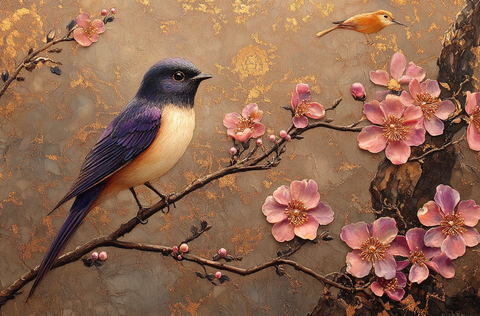 紫黑花鸟螺钿细工