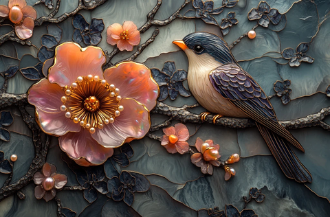 紫黑花鸟螺钿细工