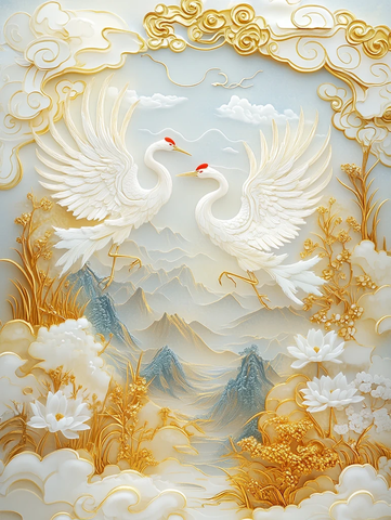 白鹤飞翔山云间