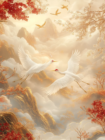 白鹤飞翔山云间