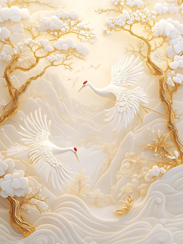 白鹤飞翔山云间