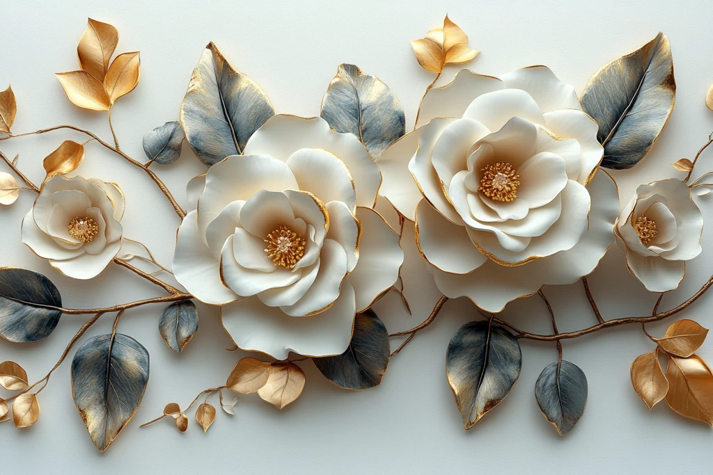 白玫瑰金叶壁饰
