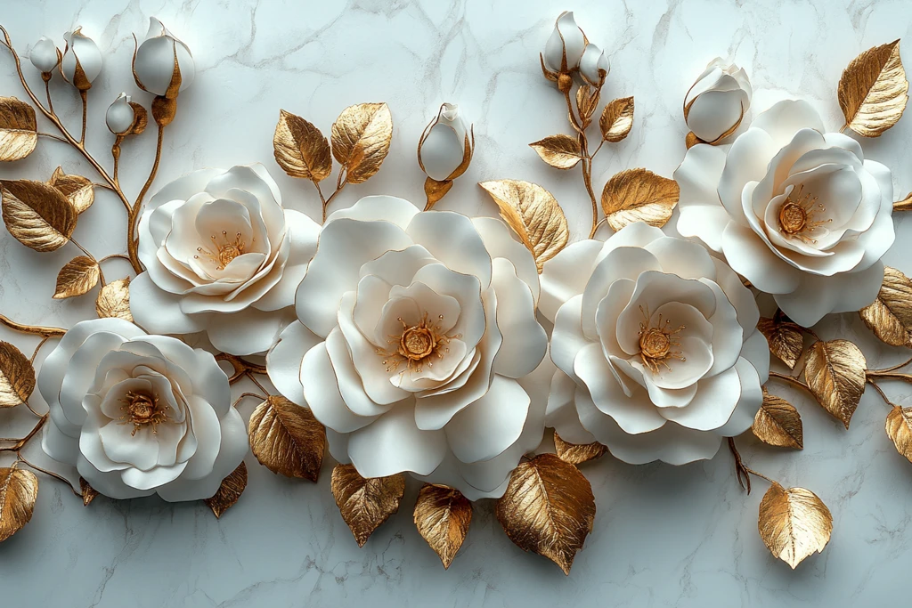 白玫瑰金叶壁饰