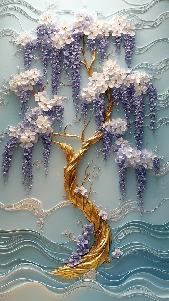 紫藤花树枝垂花