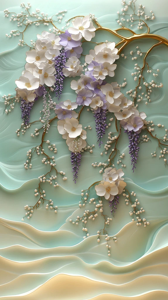 紫藤花树枝垂花