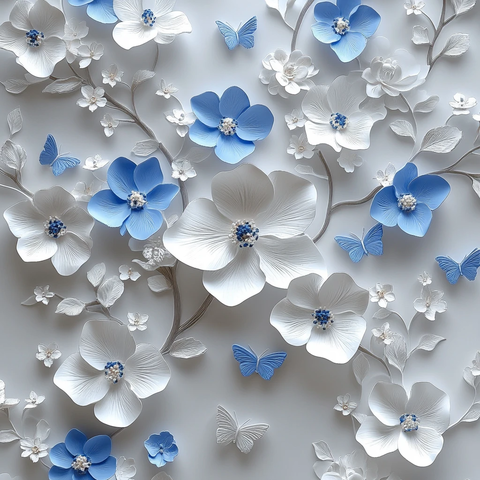 白蓝花蝶龙纹墙纸