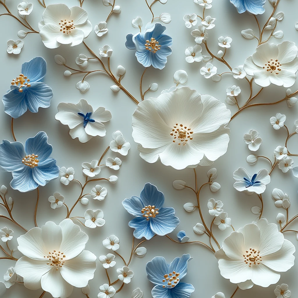 白蓝花蝶龙纹墙纸