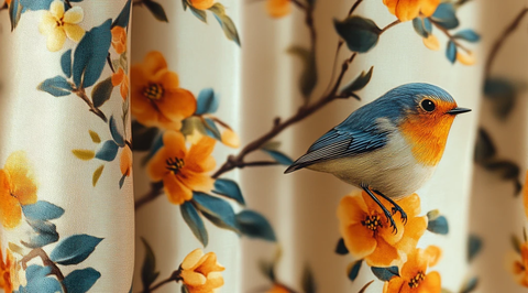 昆虫鸟花纹窗帘