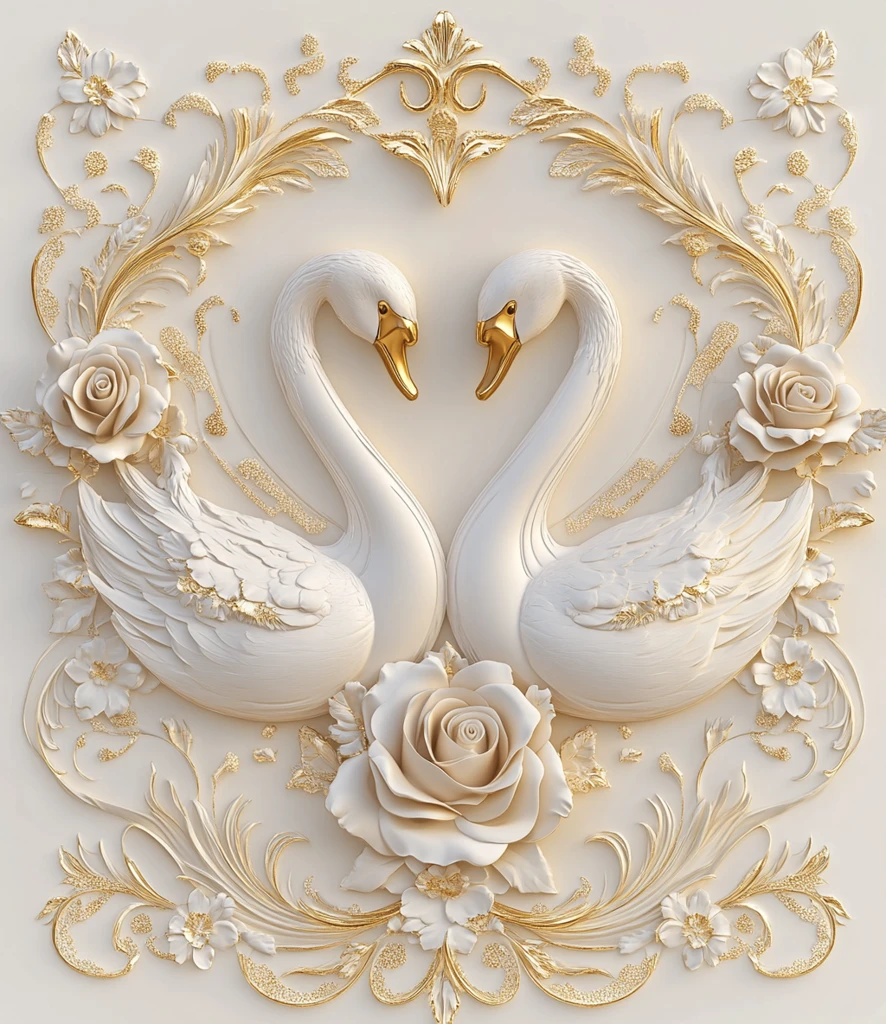 天鹅黄金玫瑰壁画