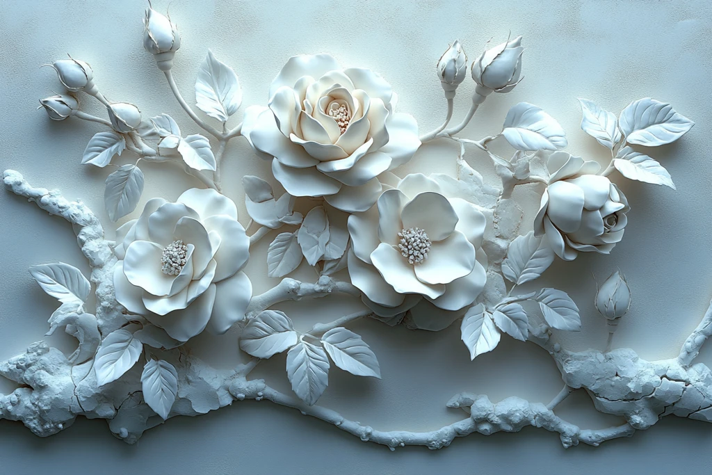 白石灰墙玫瑰枝