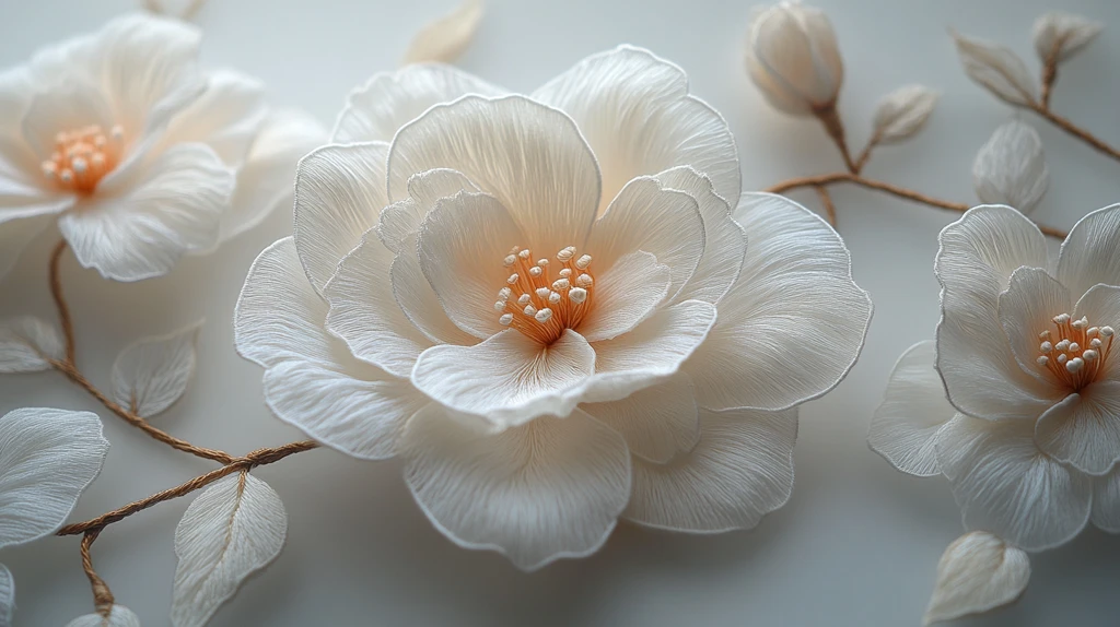 白茶花刺绣图案