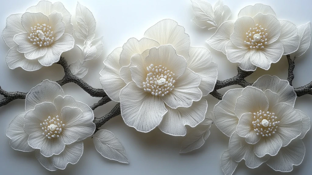 白茶花刺绣图案