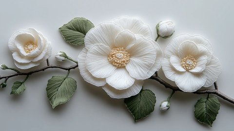 白茶花刺绣图案