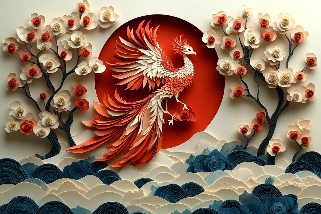 金凤凰红纸窗花背景