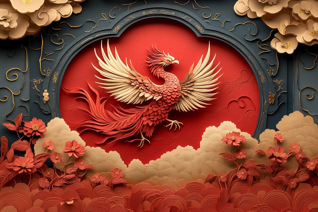 金凤凰红纸窗花背景