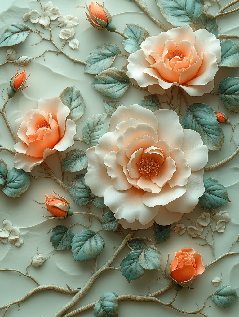 奶白墙面立体玫瑰