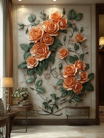 奶白墙面立体玫瑰