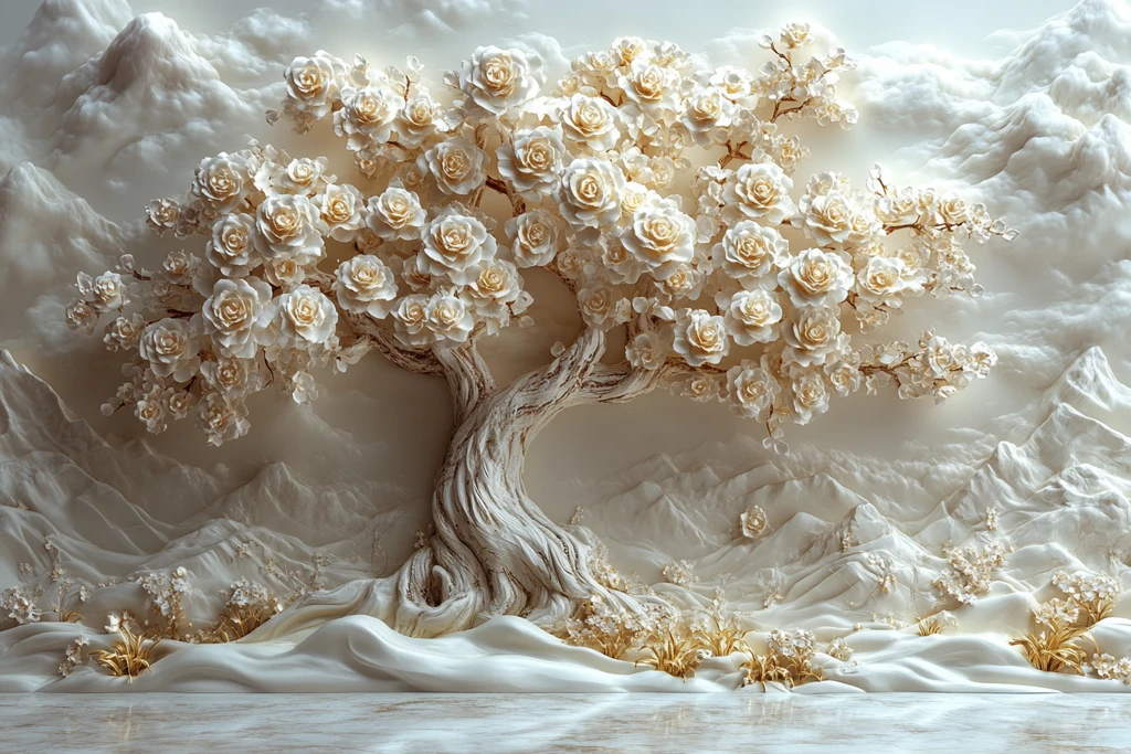 白树金玫珍珠墙纸