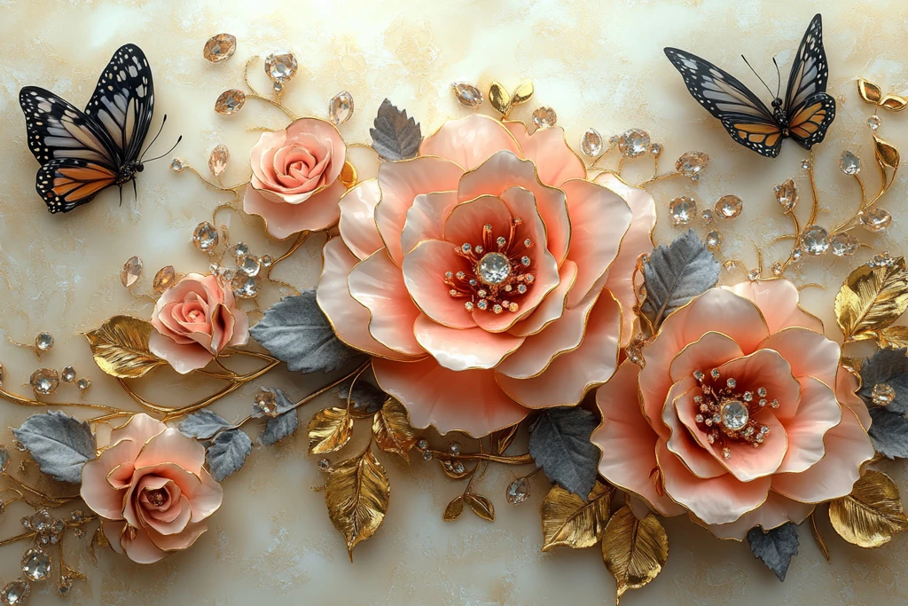 粉色金叶钻石花艺图