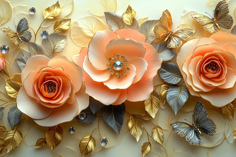 粉色金叶钻石花艺图