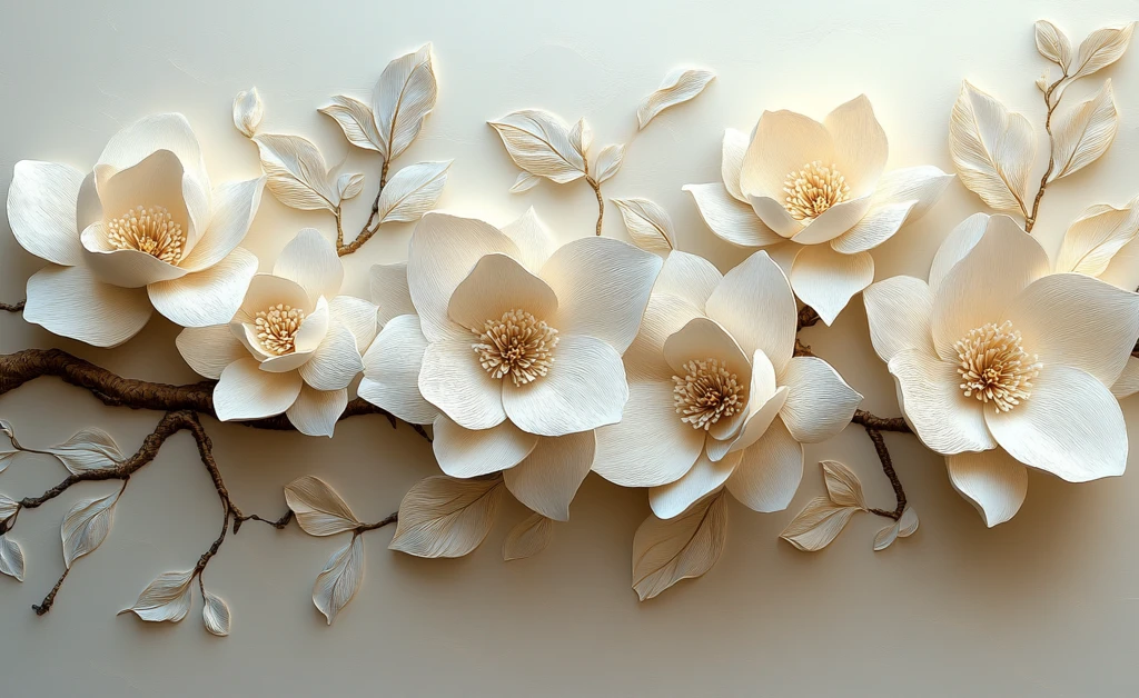 白玉兰树枝纹纸雕