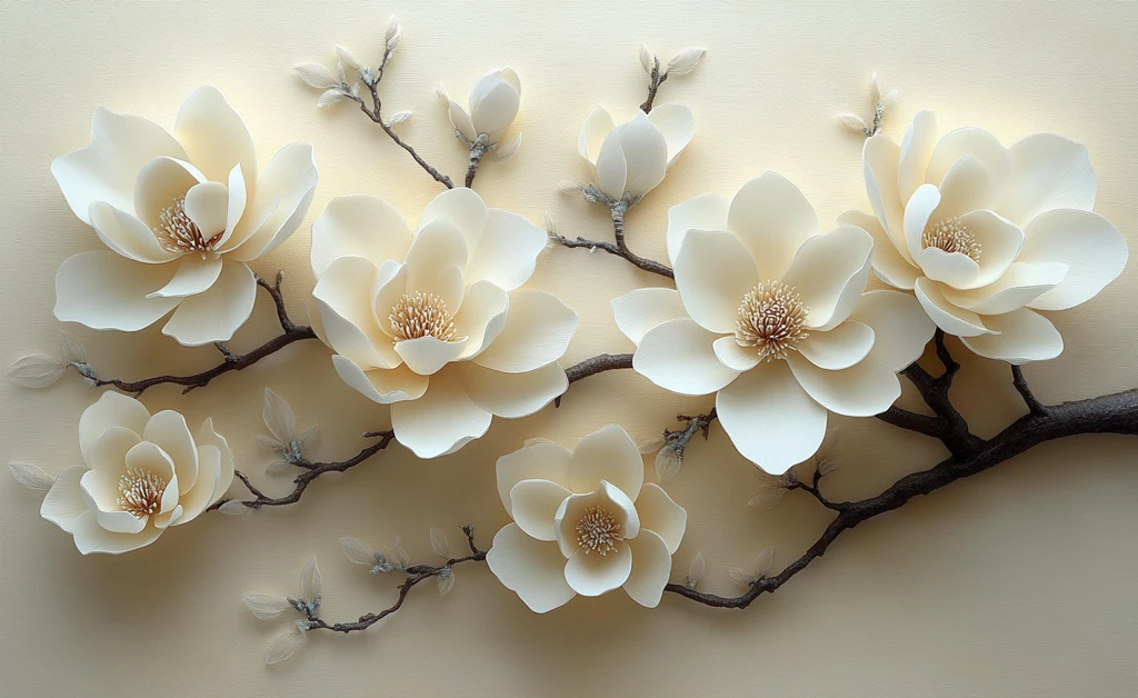 白玉兰树枝纹纸雕