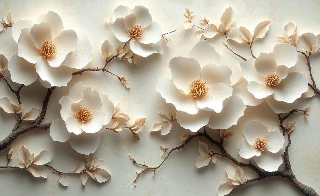 白玉兰树枝纹纸雕