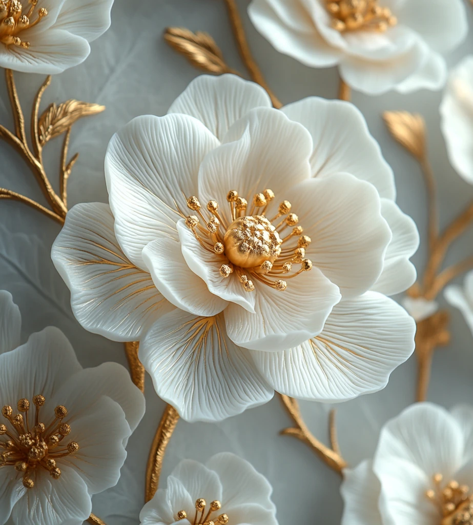 白牡丹金羽墙纸