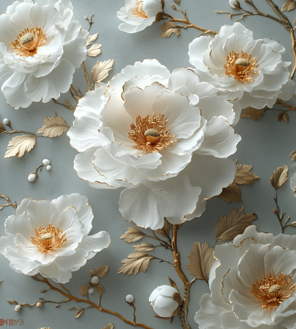 白牡丹金羽墙纸