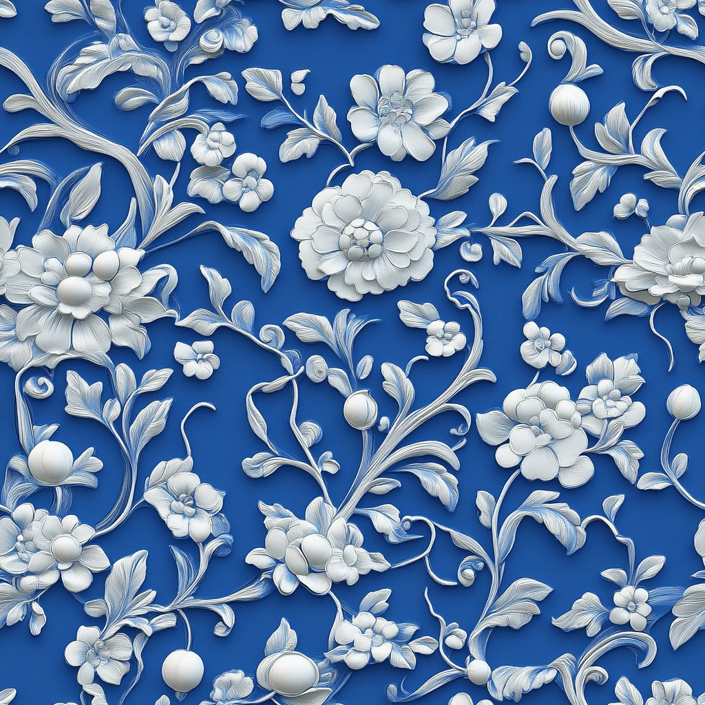 蓝白花卉图案