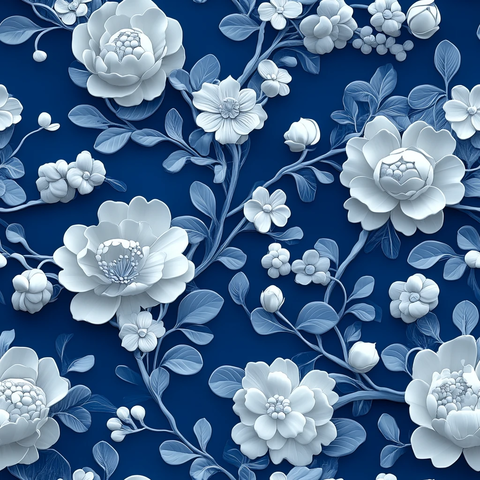 蓝白花卉图案