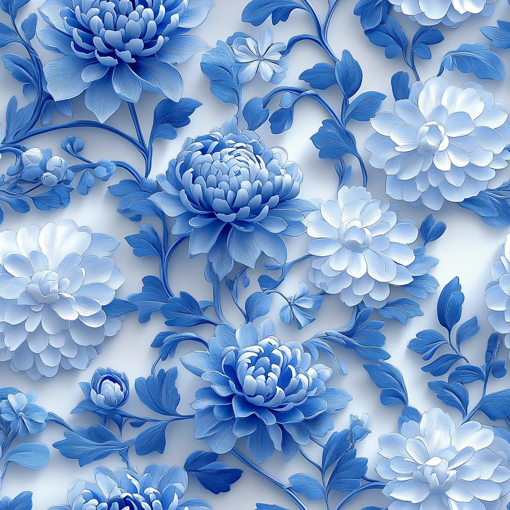 蓝白花卉图案