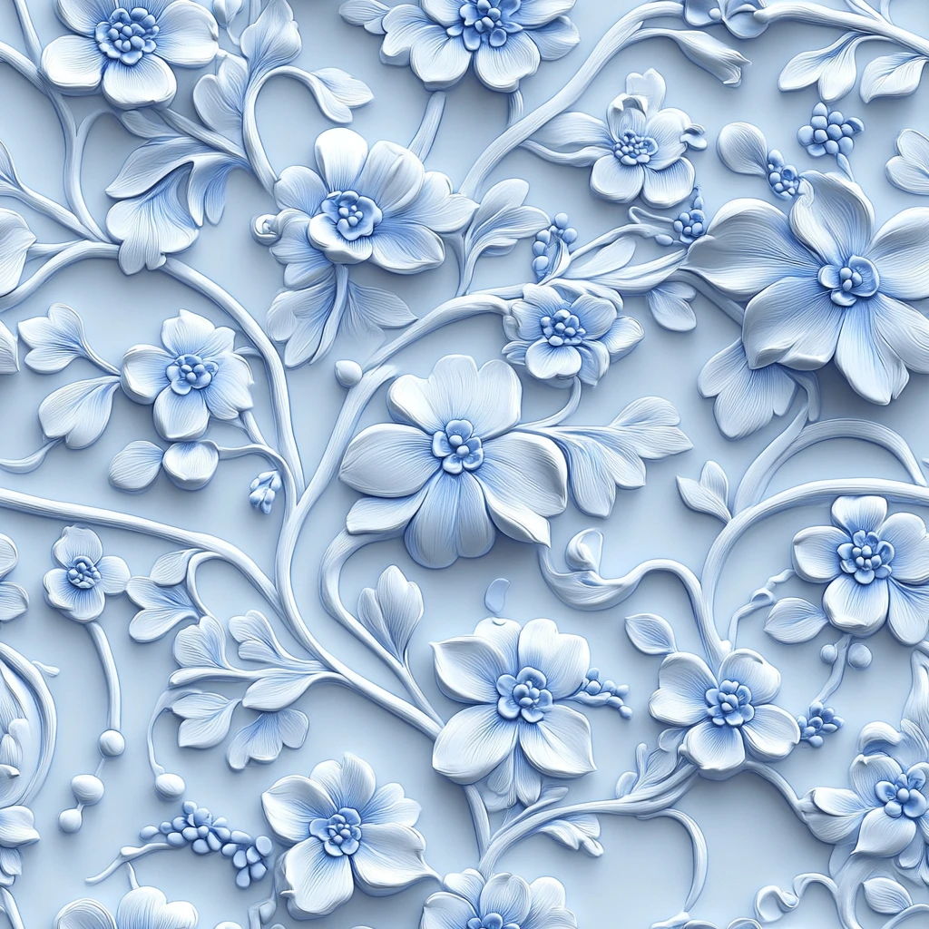 蓝白花卉图案