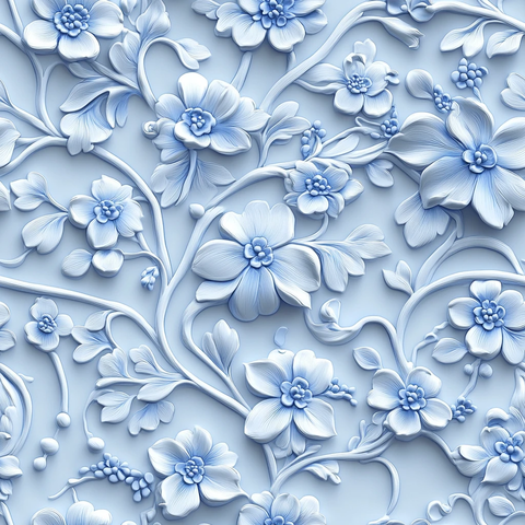 蓝白花卉图案
