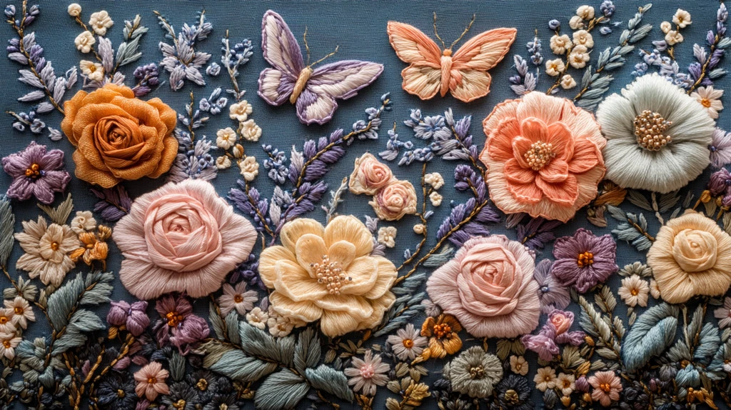 蝴蝶玫瑰旗袍刺绣